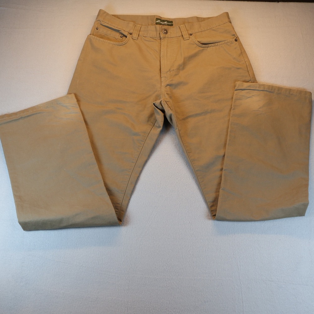 Eddie Bauer Mens Khaki Tan Straight Leg 5-Pocket Pants 34x34 Outdoor Casual
